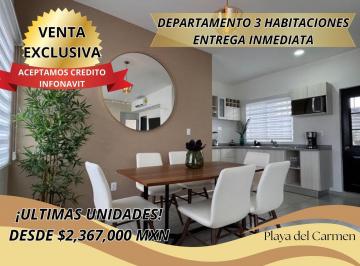 Departamento · 84m² · 3 Recámaras · 2 Estacionamientos · Departamento en Venta 3 Habitaciones en Playa del Carmen