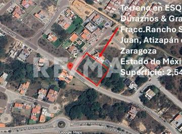 6d4bd8ce33241eae8e826ac40fc4b2fc42fb59d81db929a26fab8b9bab652d4c · Terreno en Venta 2544 m² Esquina, Rancho San Juan, Atizapan de Zaragoza