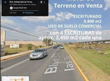 Terreno / Lote · 9800m² · Terreno en Venta en Metepec Sobre Av Las Torres con Escritura