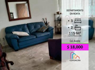 Departamento · 115m² · 3 Recámaras · Renta de Departamento Semi - Amueblado en Colonia Avante