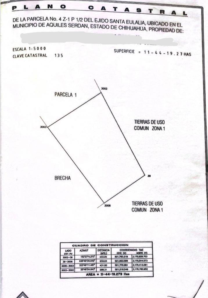 Venta de Terreno en Santa Eulalia Mpio de Aquiles Serdan