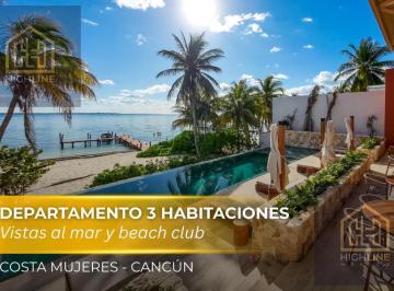 Departamento · 224ha · 3 Recámaras · 2 Estacionamientos · Departamento en Venta de 3 Habitaciones en Costa Mujeres Cerca de La Playa | Vista Al Mar y Alberca