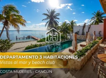 Departamento · 224ha · 3 Recámaras · 2 Estacionamientos · Departamento en Venta de 3 Habitaciones en Costa Mujeres Cerca de La Playa | Vista Al Mar y Alberca