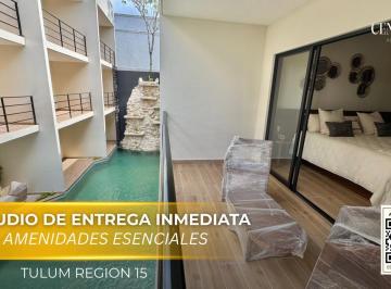 Departamento · 50m² · 1 Recámara · 1 Estacionamiento · Departamento Estudio en Venta con Balcón en Tulum Cerca de La Playa | Entrega Inmediata