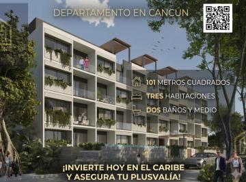 Departamento · 101m² · 3 Recámaras · Departamento en Venta en Cancún en Residencial Arbolada 3 Recamaras con Seguridad
