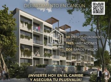 Departamento · 101m² · 3 Recámaras · Departamento en Venta en Cancún en Residencial Arbolada 3 Recamaras con Seguridad