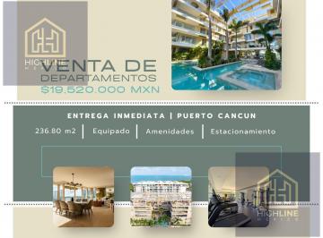 Departamento · 236m² · 3 Recámaras · 1 Estacionamiento · Excelente Oportunidad Para Inversionistas, Listo Para Rentar o Vivir Puerto Cancún, Zona Exclusiva