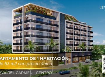 Departamento · 63m² · 1 Recámara · 1 Estacionamiento · Departamento de 1 Habitación en Playa del Carmen a Pocos m de La Playa | Gym y Coworking