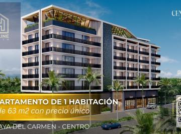 Departamento · 63m² · 1 Recámara · 1 Estacionamiento · Departamento de 1 Habitación en Playa del Carmen a Pocos m de La Playa | Gym y Coworking