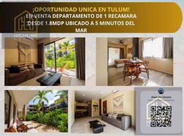Departamento · 37m² · 1 Recámara · 1 Estacionamiento · Departamento en Venta Equipado y Amueblado a 10 Minutos de La Zona Hotelera Ubicado en Tulum