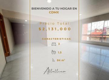 Departamento de 3 habitaciones, Miguel Hidalgo · Venta de Departamento 84 m² Colonia Observatorio Cdmx