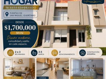 Casa en condominio · 85m² · 2 Recámaras · 2 Estacionamientos · Casa en Puertas de San Miguel, Querétaro