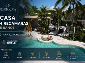 Casa · 192m² · 4 Recámaras · 2 Estacionamientos · Casa en Playa del Carmen de 4 Recámaras | Financiamiento| a 10 Min de La Playa| Rooftop Jardin