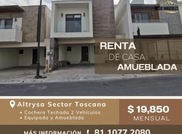 Casa de 3 habitaciones, García · Renta Casa Amueblada ¡Vive La Comodidad en Altrysa Sector Toscana!
