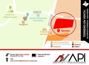 Terreno comercial · 38668m² · Terreno en Venta Autopista Torreon - San Pedro en Torreon