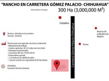 Terreno / Lote · 3000000m² · Rancho en Venta en Carretera Gomez Palacio - Chihuahua