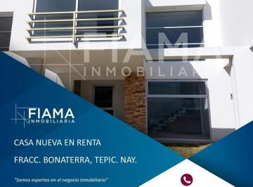 Casa de 4 habitaciones, Tepic · Casa Nueva en Renta, Fracc. Bonaterra, Tepic, Nay.