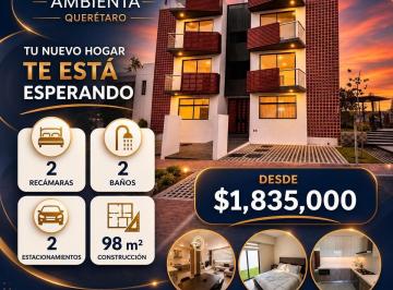 Departamento · 98m² · 2 Recámaras · 2 Estacionamientos · Departamento en Venta en Privalia Ambienta, Querétaro