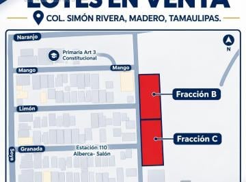 Terreno / Lote · 1312m² · Terrenos en Venta y Renta en Col. Simon Rivera, Madero Tamaulipas.