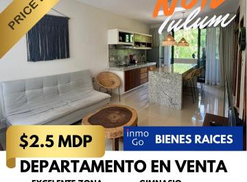 Departamento · 55m² · 1 Recámara · 1 Estacionamiento · Departamento V: $2.5 Mdp R:$11,500 Amueblado Noil Tulum, 1habitacion