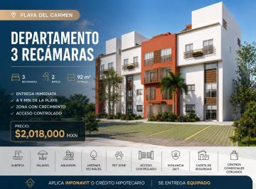 Departamento · 92m² · 3 Recámaras · 2 Estacionamientos · Departamento 3 Recámaras | Playa del Carmen | a 15 Min de La Playa | con Alberca| Entrega Inmediata