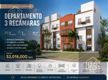 Departamento · 92m² · 3 Recámaras · 2 Estacionamientos · Departamento 3 Recámaras | Playa del Carmen | a 15 Min de La Playa | con Alberca| Entrega Inmediata