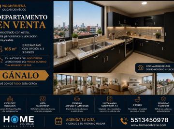 Departamento de 2 habitaciones, Benito Juárez · Departamento en Venta | Col. Nochebuena 165 m. Vista Panorámica