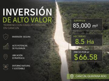 Terreno / Lote , Cancún · Terreno de 85,000 m² en Cancún | Precio Competitivo por m² | Inversión a Futuro