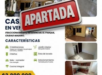 Casa · 186m² · 3 Recámaras · 2 Estacionamientos · Casa en Venta en Residencial El Parque, Ciudad Madero, Tamaulipas