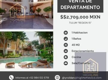 Departamento · 48m² · 1 Recámara · 1 Estacionamiento · Venta Departamento, 1 Habitación, Alberca Privada en Tulum