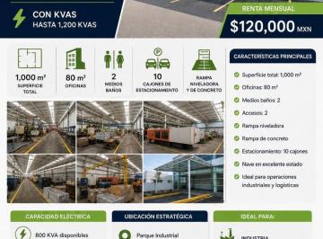 Bodega comercial · 1000m² · Renta de Bodega en Parque Benito Juarez 1,000 m²