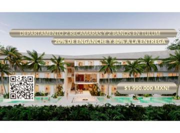 Departamento · 60m² · 2 Recámaras · 1 Estacionamiento · Departamento 2 Recamaras / Tulum/ 10 Minutos del Mar/ 20% de Enganche y 80% a La Entrega.