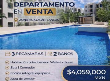 Departamento · 109m² · 2 Recámaras · 2 Estacionamientos · Departamento 3 Recámaras en Av Huayacán | 109 m² | 2 Estacionamientos | Cancún