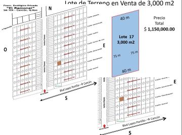Terreno / Lote · 1m² · 2 Estacionamientos · Terreno Ecológico en Venta, Bardeado 3,000 m², El Ramonal, Carretera Cancún - Mérida