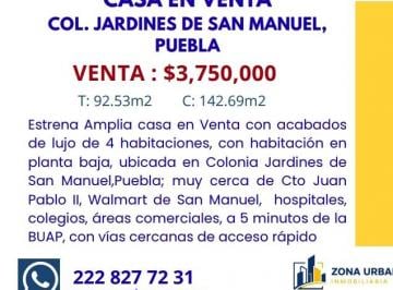 Casa de 4 habitaciones, Puebla · Casa en Venta Colonia San Manuel, Puebla, con Habitacion Planta Baja