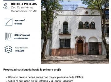 Terreno / Lote 338m² Venta Cuauhtémoc · Casa con Valor Arquitectónico en Venta en Río de La Plata, Col. Cuauhtémoc