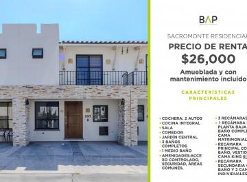 Casa de 3 habitaciones, León · Casa en Renta en Sacromonte Residencial, Totalmente Amueblada y con Mantenimiento Incluido.