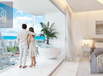 Departamento · 100m² · 3 Recámaras · 1 Estacionamiento · Departamento de 3 Habitaciones en Playa del Carmen con Alberca Vista Al Mar Ideal Para Rentar