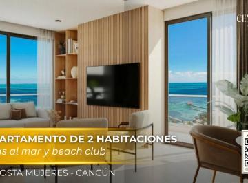 Departamento · 96m² · 2 Recámaras · 1 Estacionamiento · Departamento Lujoso de 2 Habitaciones con Vistas Al Mar y Beach Club en Costa Mujeres Cancun