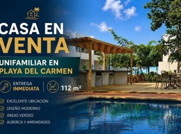 Casa · 112m² · 3 Recámaras · 2 Estacionamientos · Casa en Playa del Carmen de 3 Habitaciones Ideal Para Vivir o Renta a Largo Plazo con Alberca y Gym