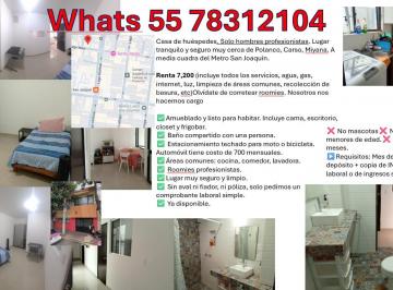Departamento de 1 habitación, Miguel Hidalgo · Metro San Joaquín. Habitación con Servicios Incluidos