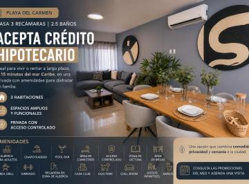 Casa · 112m² · 3 Recámaras · 2 Estacionamientos · Casa de 3 Recámaras en Playa del Carmen a 15 Min de Las Playas | Casa Club con Alberca y Gym