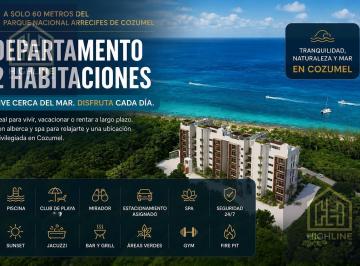 Departamento · 155m² · 2 Recámaras · 1 Estacionamiento · Departamento de 2 Habitaciones en Venta Cozumel a 60 m del Parque Nacional Arrecifes de Cozumel