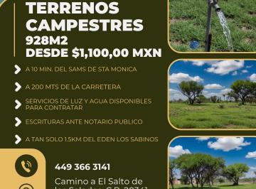 Terreno / Lote , Aguascalientes · Terrenos Campestres en Zona de El Salto de Los Salado, 928 m² Desde $1,100,000.