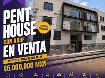 Departamento de 2 habitaciones, Miguel Hidalgo · Pent House 178 m² con Roof Privado Cerca Marina Nacional
