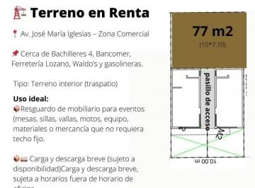 Terreno / Lote · 77m² · Terreno en Renta Para Almacenar José María Iglesias