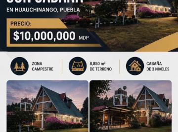 Casa · 8850m² · 4 Recámaras · 6 Estacionamientos · Terreno con Cabaña en Venta - Huauchinango, Puebla