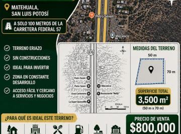 Terreno / Lote , Arteaga · Terreno en Venta en Matehuala, Slp – 3,500 m² a 100 m de Carretera 57