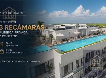 Departamento · 188m² · 3 Recámaras · 1 Estacionamiento · Penthouse de 3 Ámaras en Playa del Carmen con Alberca Privada y Rooftop | a 12 Min de La Playa