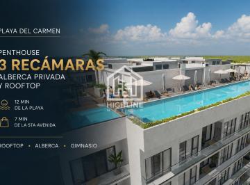 Departamento · 188m² · 3 Recámaras · 1 Estacionamiento · Penthouse de 3 Ámaras en Playa del Carmen con Alberca Privada y Rooftop | a 12 Min de La Playa